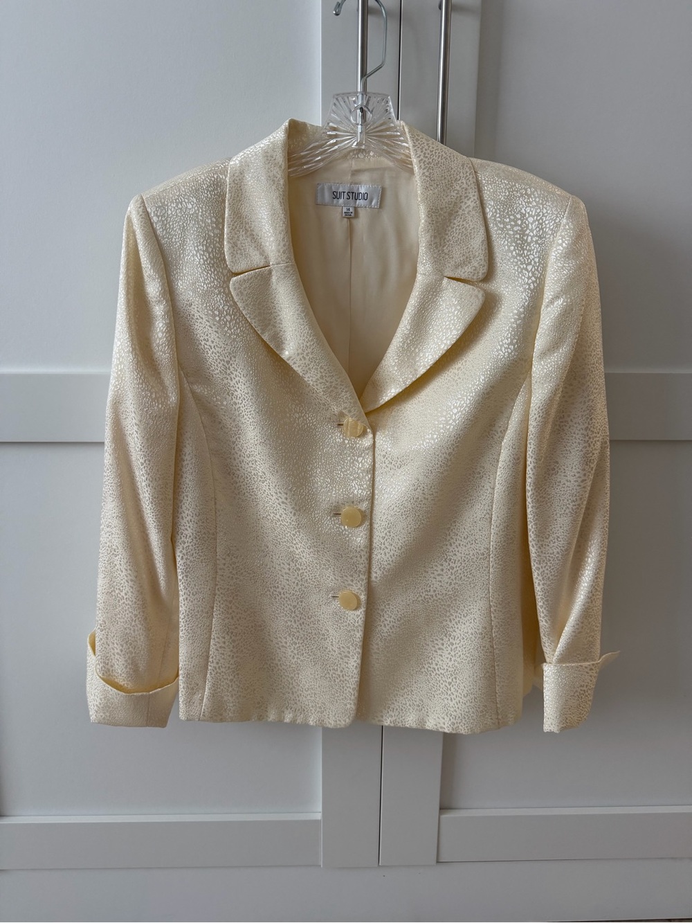 Suit Studio Cream Satin Textured Suit- Jacket and Skirt